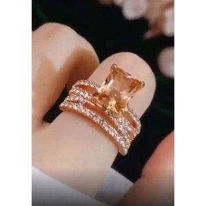 Ring Solitaire Emerald Cut Half Pave Band RA24